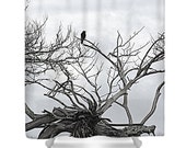 Raven Shower Curtain- Black Shower Curtain-Gray Shower Curtain--Bird Shower Curtain-Halloween Shower Curtain