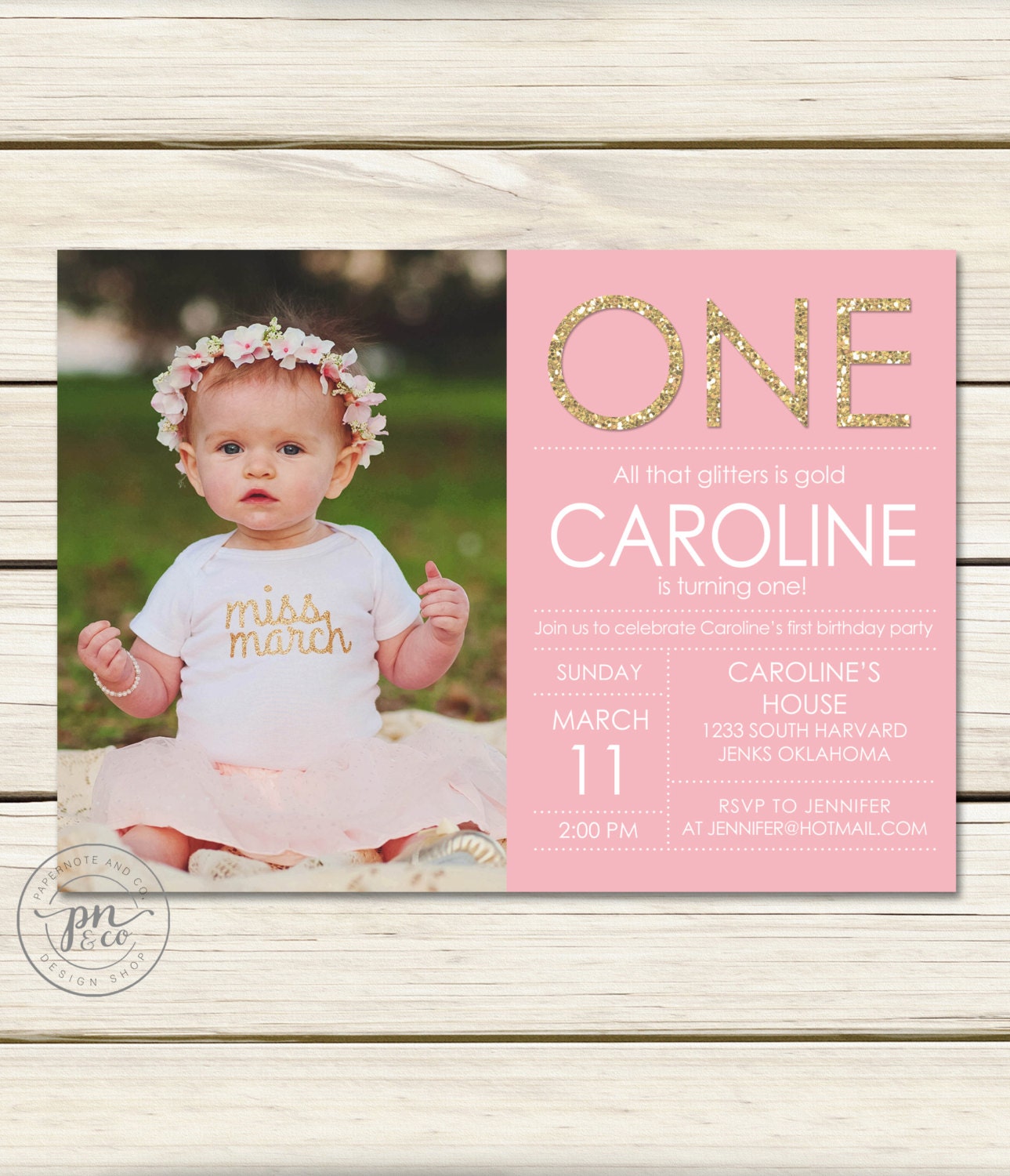 Pink and Gold Invitation // Polka Dot Party // Pink and Gold