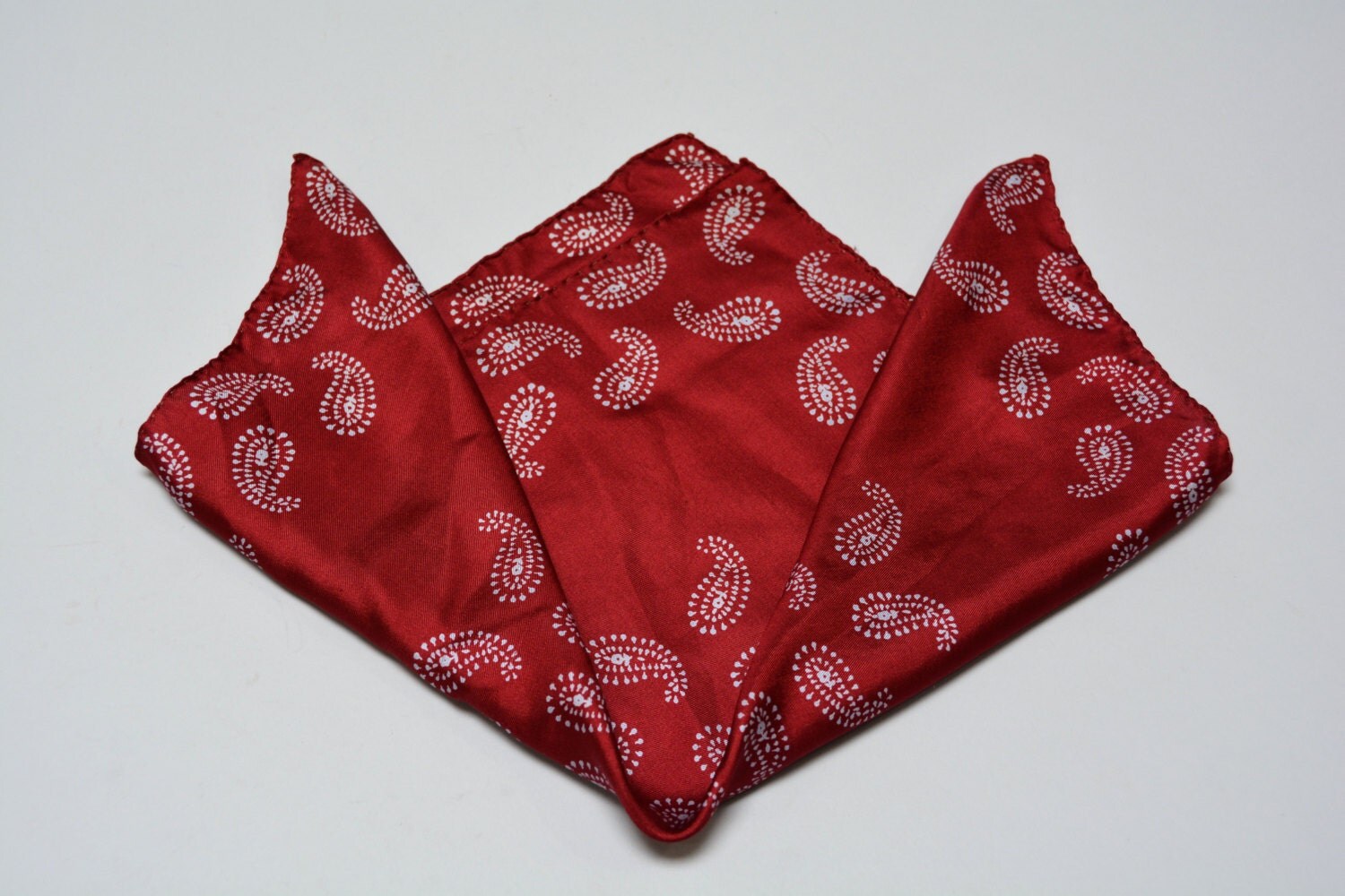 40s Silk Pocket Square – Vintage Forties Burgundy and Grey Paisley ...