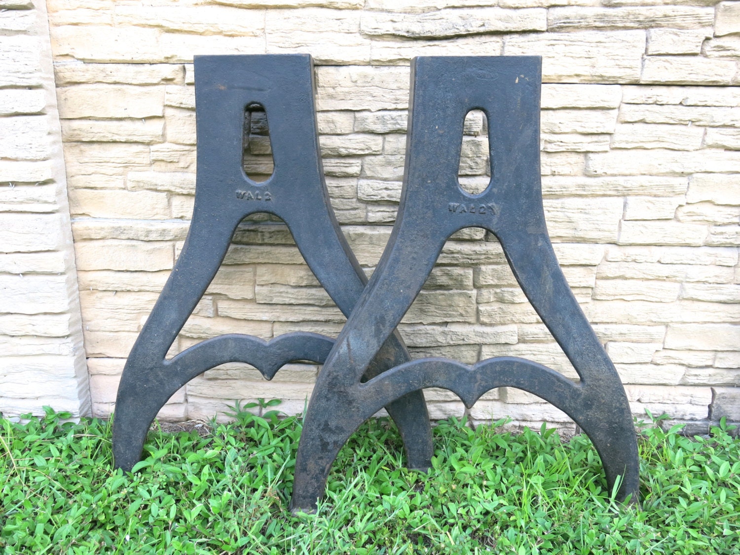 Antique WAL Lathe Industrial Salvage Cast Iron Table Legs Haute Juice