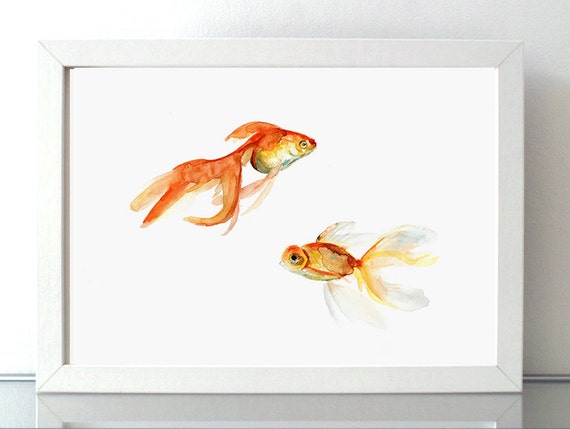 Items Similar To Goldfish Watercolor Painting Fine Art Print Animal