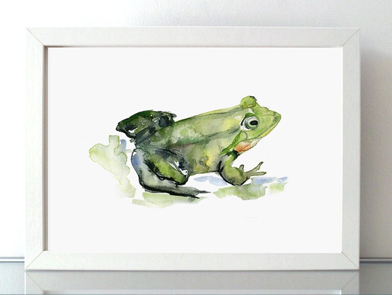 Original Frog watercolor Fine ARt Print Green Animal