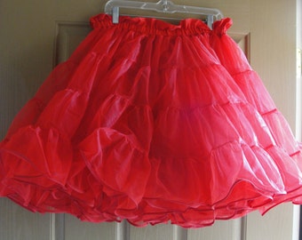 Vintage 80s red full petticoat medium large square dance