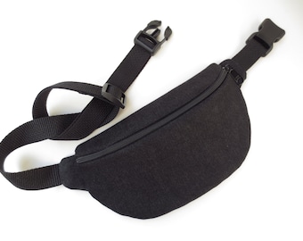 Lightweight Super Plain Black Denim Fanny Pack