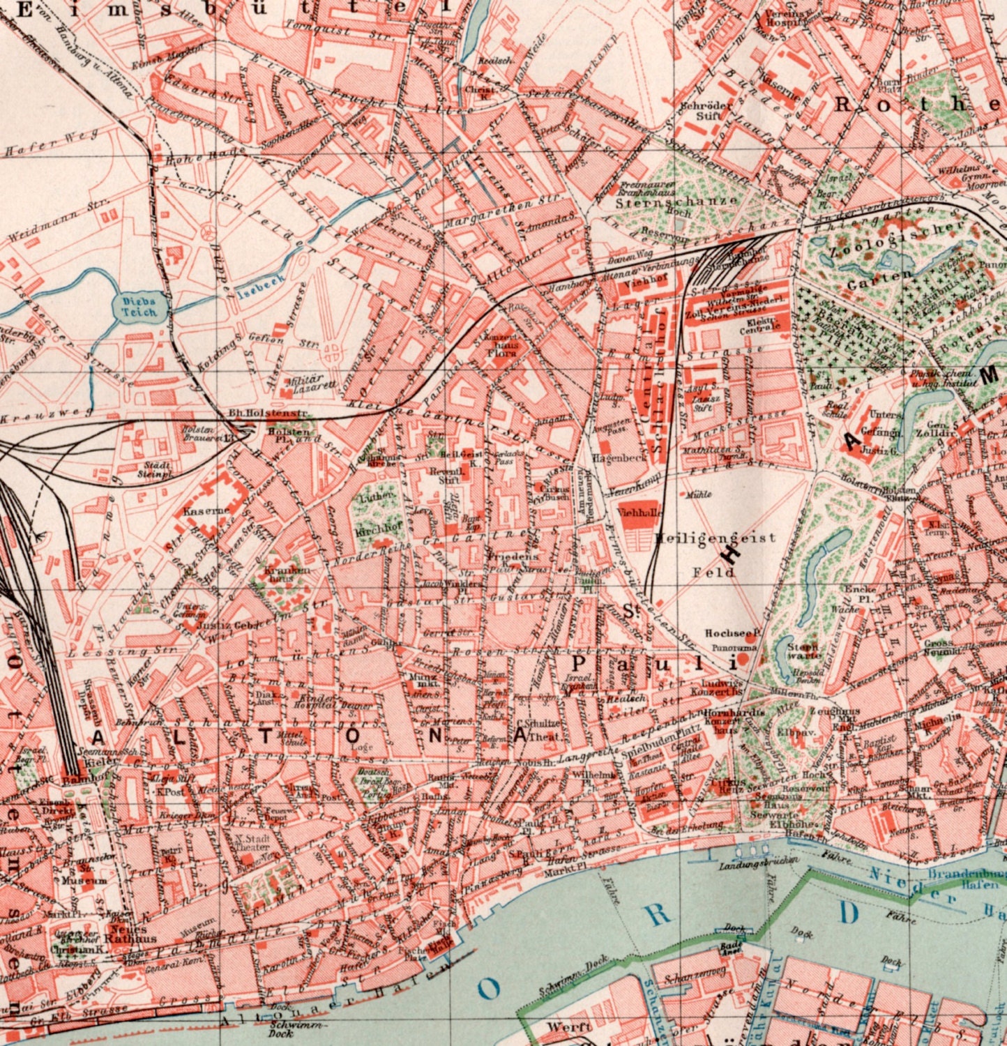 1898 Hamburg Altona Map St Pauli Hamburg Hafen City