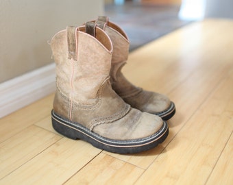 vintage tan suede leather top stitched cowboy boots kids 3