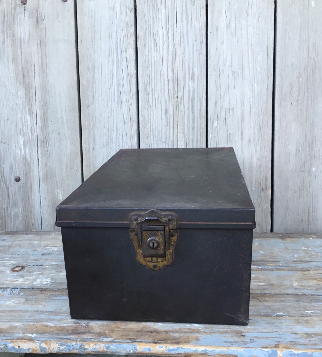 vintage metal box, hinged rustic box Haute Juice