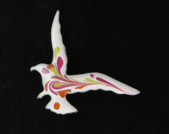 INGA Bird Brooch, Vintage Copper Bird Brooch, Hand Painted Bird Pin, Signed Inga Jewelry