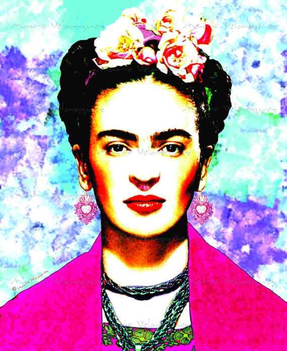 Pink Rebozo Frida Kahlo in Brush Strokes Background Painting