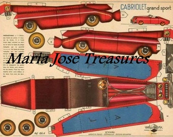 Cabriolet Grand Sport Car Paper Doll Cut Outs - Digital Download
