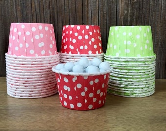 48 Pink, Red and Lime Green Polka Dot Candy Nut Cups- Strawberry Shortcake Party Baby Shower- Birthday Party Supply- Mini Cupcakes