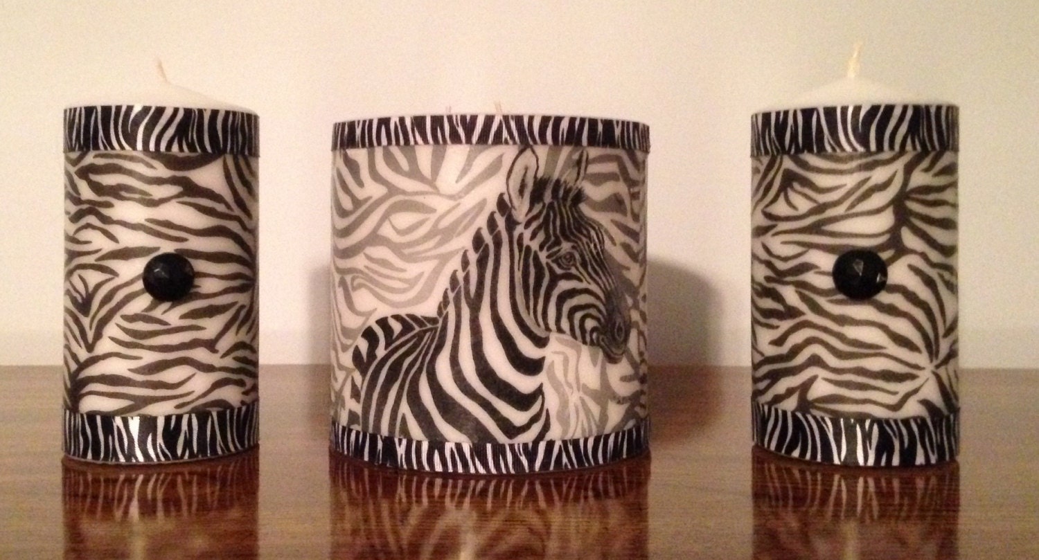 Zebra Print Pillar Candles/ Black and White Zebra Candles/