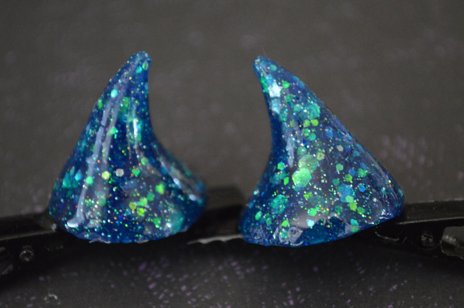 Blue Devil Horns Horns Hair Clips Resin Devil Horns Glitter