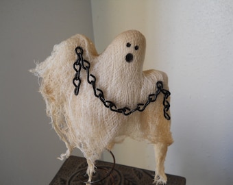 Primitive Ghost Halloween Ghost Halloween Decor Folkart Holiday Decor Spooky Ghost on a Rusty Bed Spring