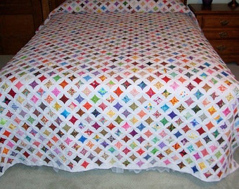 Twin Bedspread~double coverlet Cathedral Window quilt