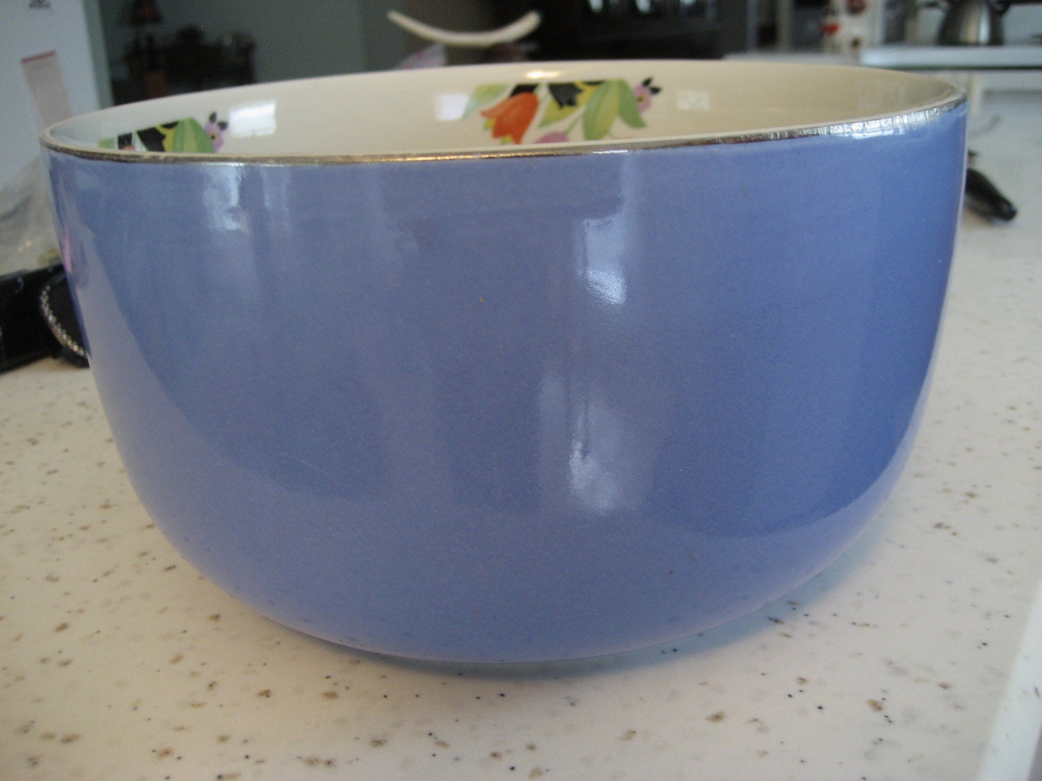 Vintage Hall Bowl Solid Blue With White Interior Decorated With