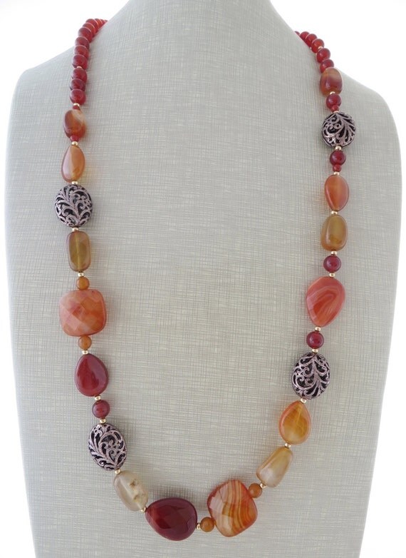 Agate necklace orange gemstone necklace chunky by Sofiasbijoux