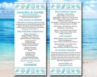 Beach Wedding Fan Microsoft Word Template Blue Lagoon Teal