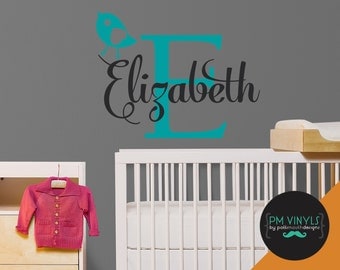 Personalized Monogram Bird Baby Nursery Wall Decal - MON005