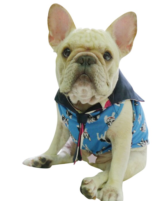 Φ FRENCHIEΦ ACCESSORY Double Look Sailor Collar Dark Blue Peach French Bull Dog Pug wear Bully Manny Cloth Apparel Pet Puppy Cat