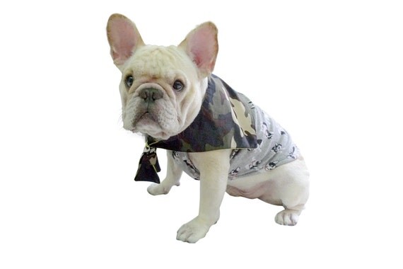 Φ FRENCHIEΦ ACCESSORY Double Look Sailor Collar camouflage Neon Yellow French Bull Dog Pug wear Bully Manny Cloth Apparel Pet Puppy Cat