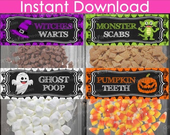 HALLOWEEN Bag Toppers INSTANT DOWNLOAD, Halloween Printables Chalkboard Toppers, Halloween Treat Bag Toppers, Halloween Candy Party Supplies