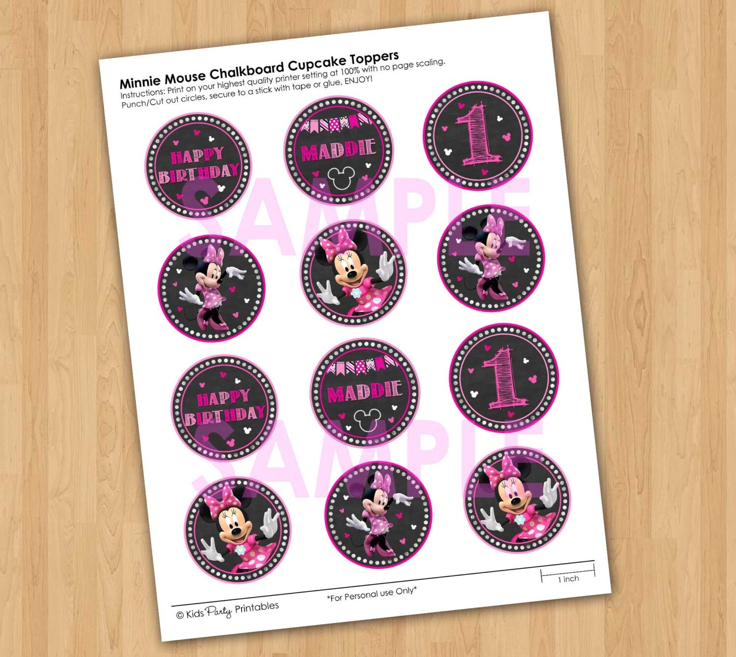 Minnie Mouse Cupcake Topper Printable DIY by KidsPartyPrintables