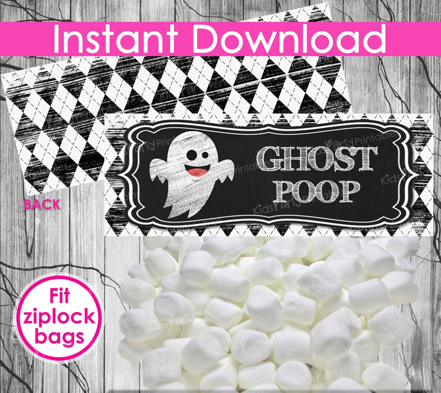 HALLOWEEN Ghost Poop Treat Bag Toppers INSTANT DOWNLOAD