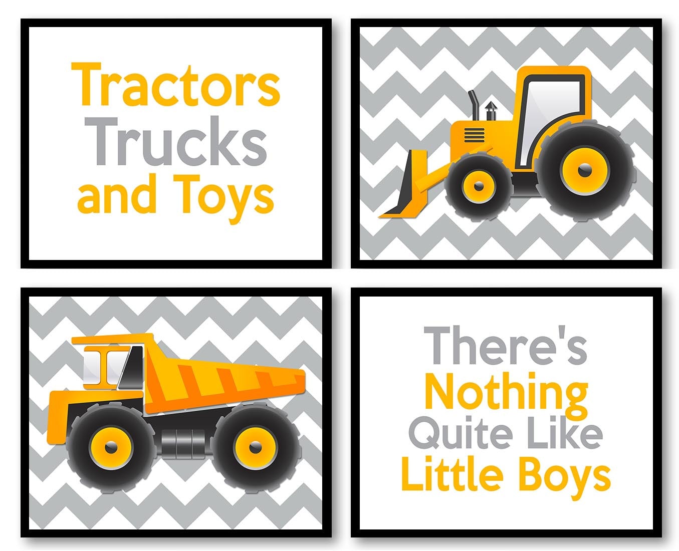 Tractor Truck Little Boys Transportation Construction Vehicles Heavy Machinery Set of 4 Prints Nurse