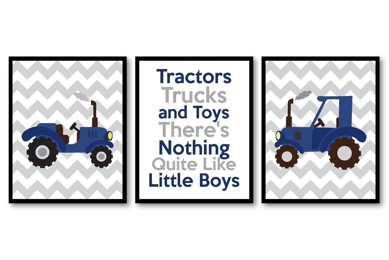 Nursery Art Tractors Trucks and Toys Theres Nothing Quite Like Little Boys Prints Set of 3 Navy Blue