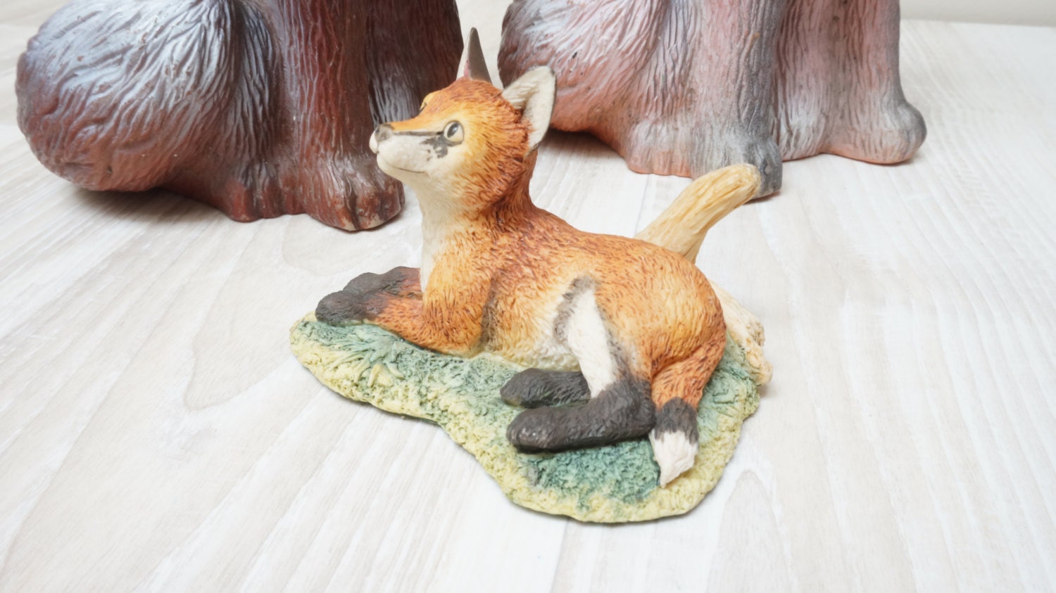 Fox Animal Figurine set of 3 Kid Toy Plastic by LivePastVintage