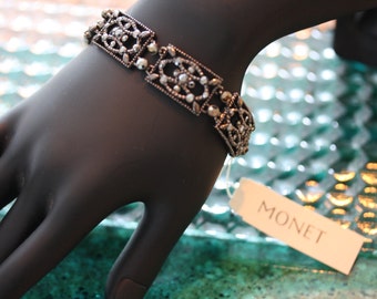 Elegant Vintage Monet Bracelet in Silvertone and Marcasite
