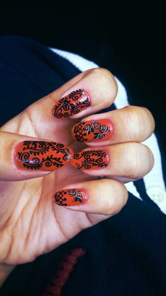 Items similar to 5 sheets of black lace nail stickers,Lace Nails,Black