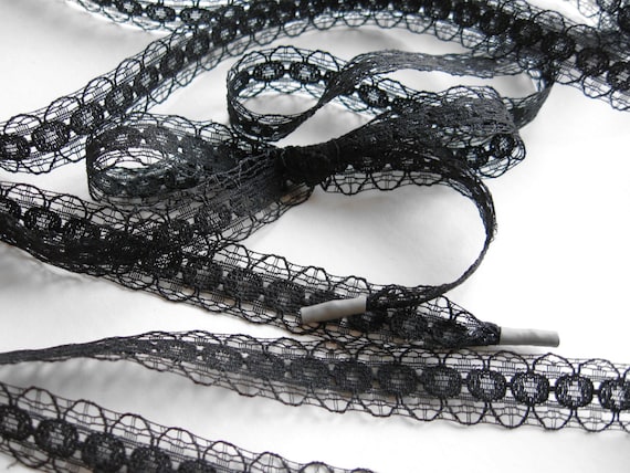 Shoelaces-Black Lace Ribbon Shoelaces, Quality Shoelaces, Custom Ribbon Shoelaces, Lace Shoelaces, Black Shoelaces, "Black Lace"