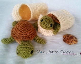 Baby Sea Turtle with Shell; CROCHET PATTERN PDF