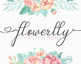 Calligraphy Font, Wedding Digital font - modern elegant typeface download - Calligraphy Digital Font Flowerlly