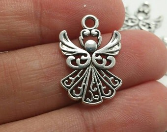 10 Angel Charms, Silver Angel Charms, Christmas Angel Charms (1-1002)