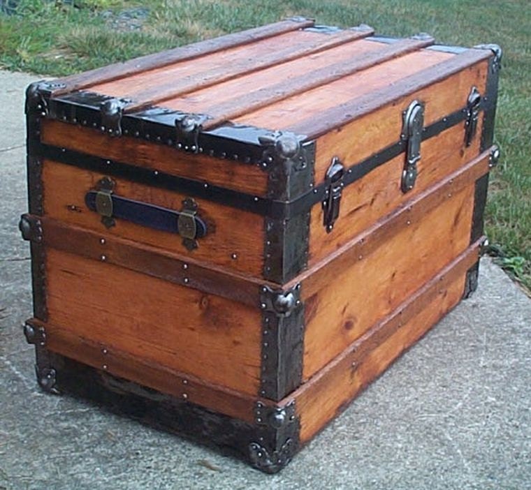 580 100+ Year Old Antique Restored Flat Top Trunk w Working Lock & Key ...