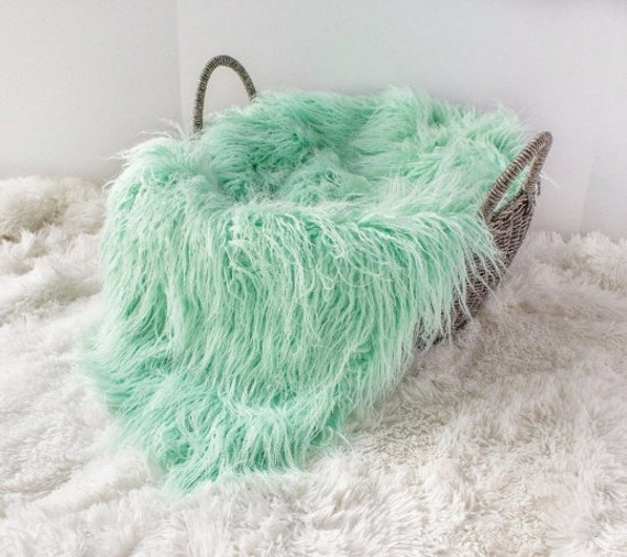 LAST CHANCE.....Curly Mint Green Sheep Faux Fur, Newborn Baby Photo Prop, Flokati Look, Faux Sheep Fur,  Luxury Photo Prop,