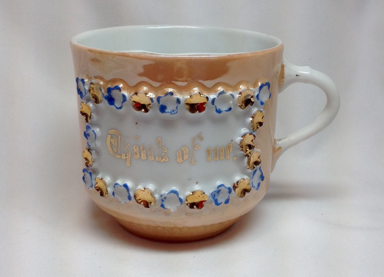 Mustache Cup Vintage German Tea Cup Mug Lusterware Pearlescent