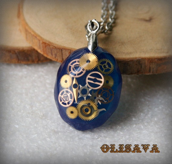 Watch Parts in a Steampunk Faceted Resin Pendant , Steampunk Jewelry , Resin Jewelry by Olisava steampunk buy now online