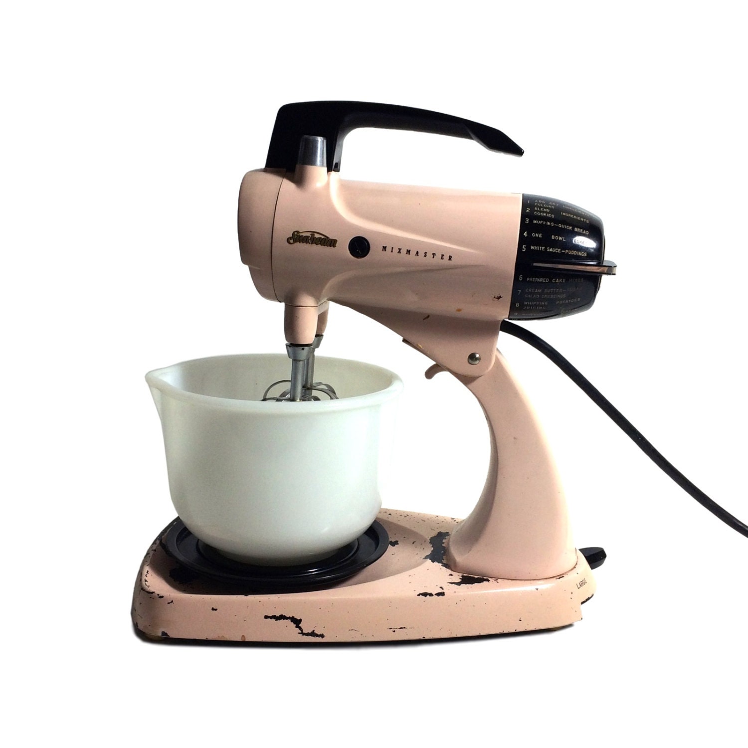 Vintage Pink Sunbeam Mixmaster with Small Milk Glass Mixing