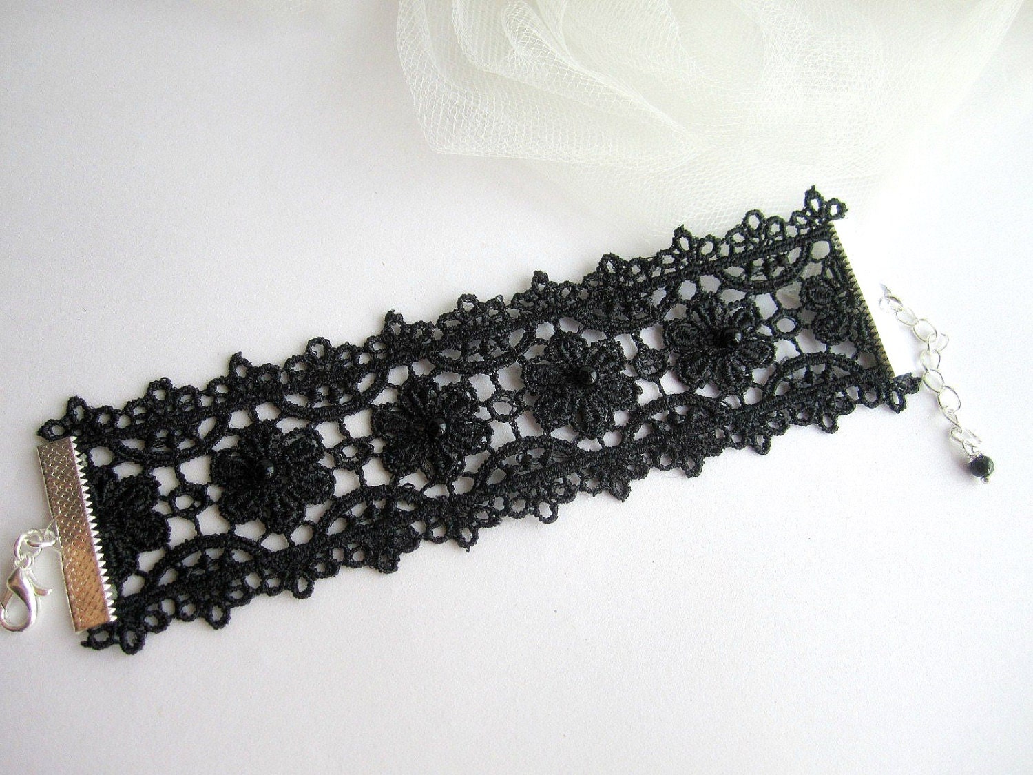 Black lace cuff bracelet floral lace bracelet by MalinaCapricciosa