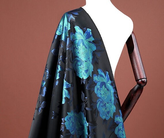 ON SALE, Jacquard fabric, Blue green fabric, Thick fabric, Coat Fashion ...