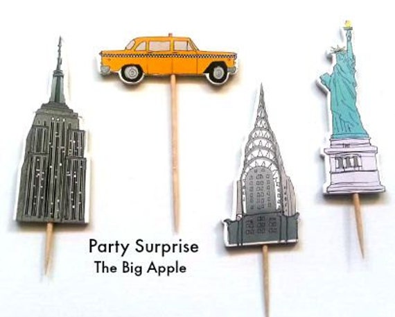 12 Big Apple Cupcake Toppers New York City party  by 