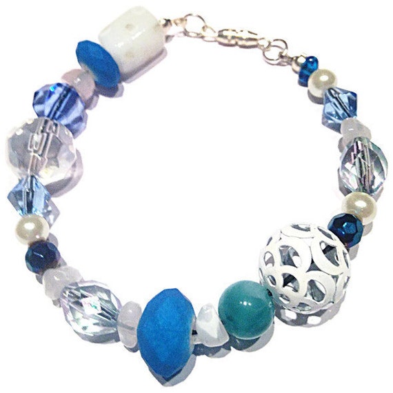 Items similar to Blue and White, Beaded Bracelet on Etsy