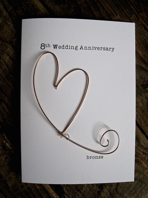 8th Wedding  Anniversary  Keepsake Card BRONZE  Wire Heart 8
