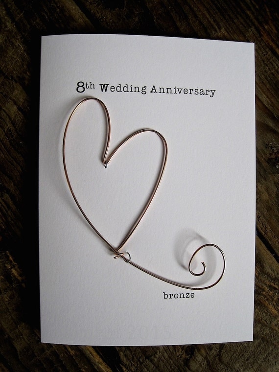 8th Wedding  Anniversary  Keepsake Card BRONZE  Wire Heart 8