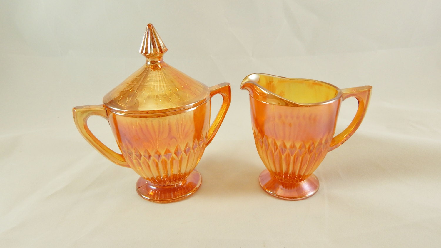 Vintage Anniversary Marigold Carnival Glass Creamer, Sugar