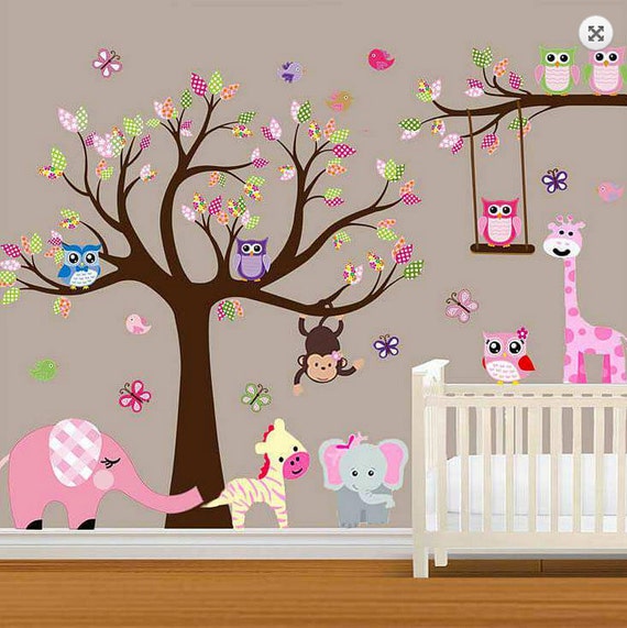 LARGE Baby Nursery  Woodland Wall  Decal Baby Girl Wall  Decal